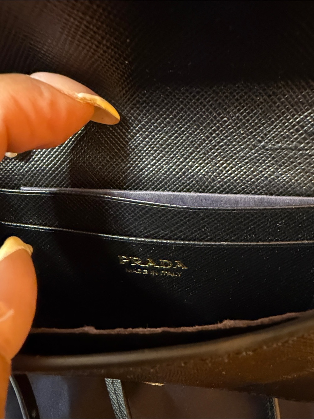 Prada Black Leather Crossbody Wallet with Gold Logo card holder on chain so cute - Picture 3 of 11